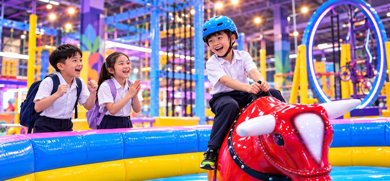 Các bạn học sinh cổ vũ bạn cưỡi bò tót sau giờ học