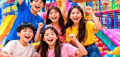 Các bạn nhỏ vui chơi trong khu liên hoàn nhiều màu sắc